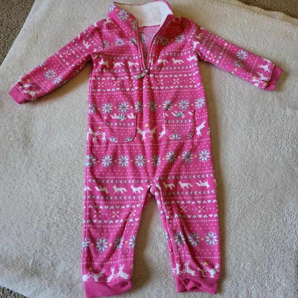 Carter's Fleece Baby Girl Romper Pink 12 month